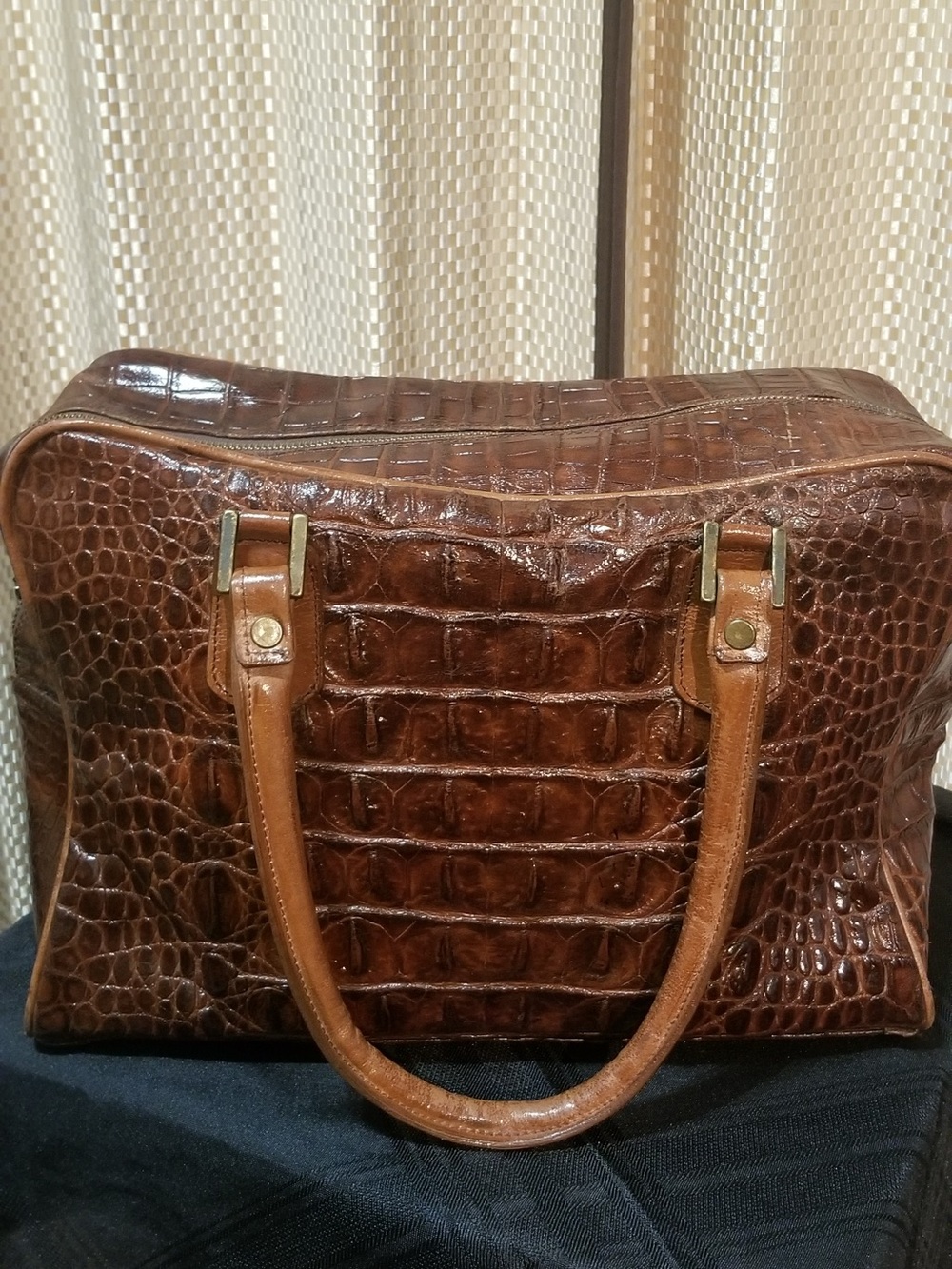 Classic Brown Croc-Embossed Leather Tote Bag